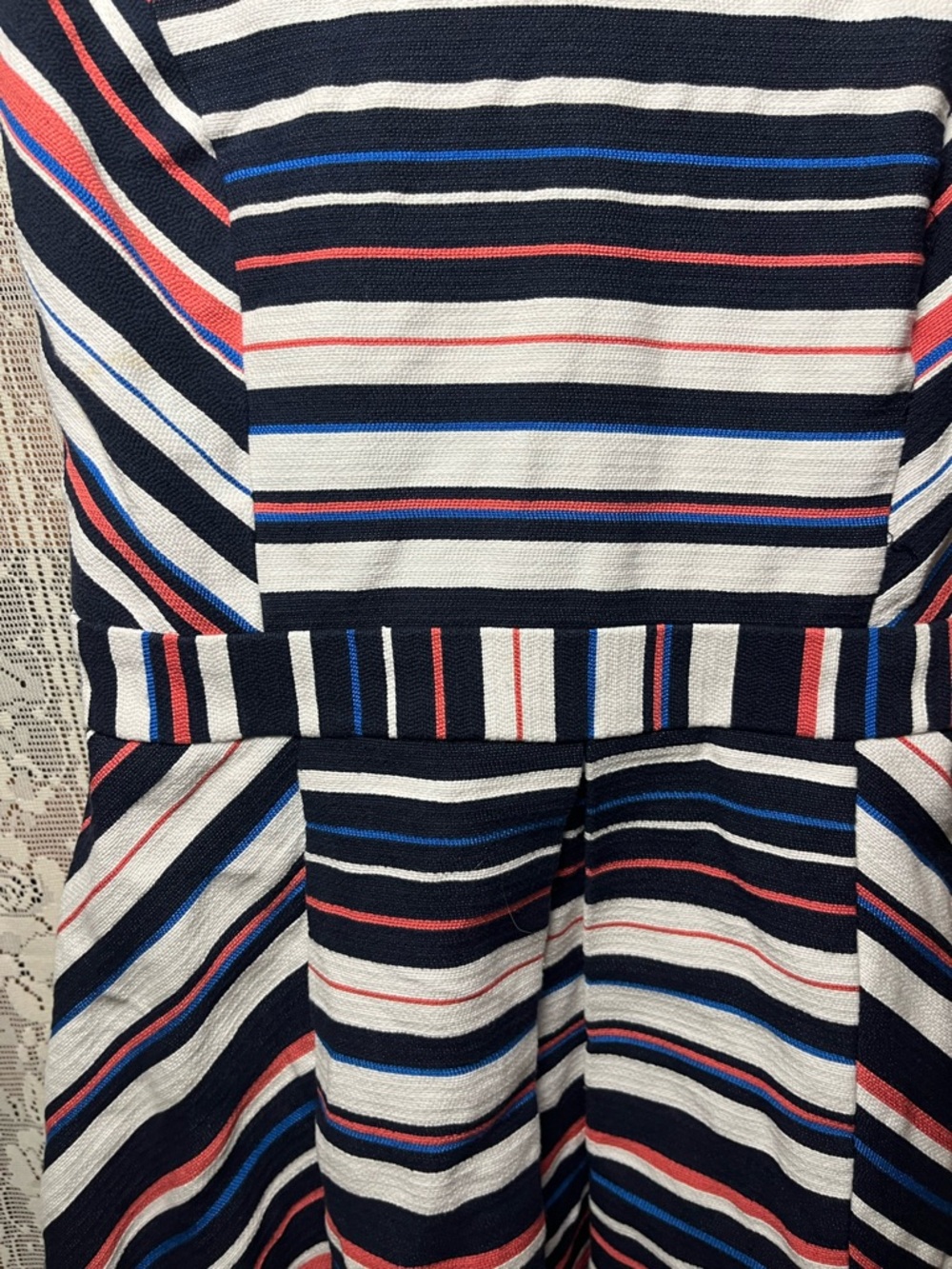 Adelyn Rae Striped V-Neck Fit & Flare Dress in Navy, White & Coral - Picture 5 of 9